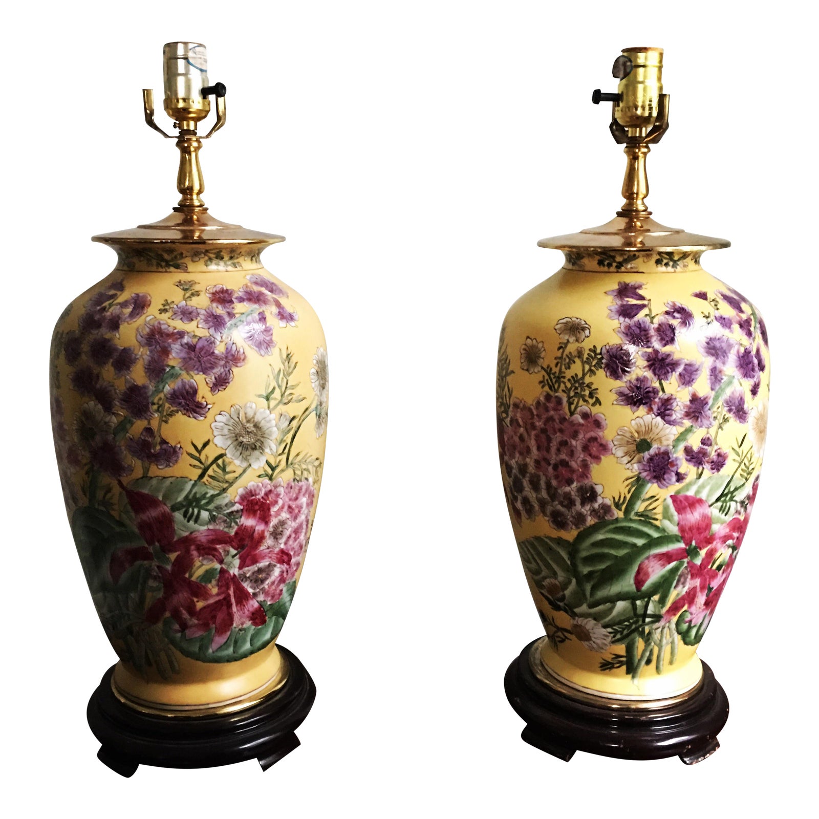 Large 19th Century Chinese Yellow Chinoiserie Ginger Jar Table Lamps