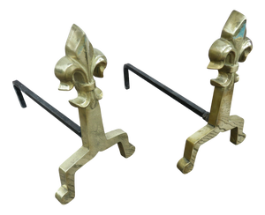 Antique French Fleur-de-Lis Andirons in Bronze, Late 19th Century, Set of 2