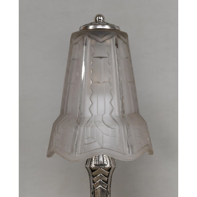 Metal Maynadier Pair of French Art Deco Stepped Geometric Table Lamps - 1930s For Sale - Image 7 of 14
