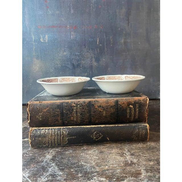 Ceramic Mid 19th Century Brown and White Transferware Small Bowls in Fair Winds by Alfred Meakin English Ironstone - a Pair For Sale - Image 7 of 9