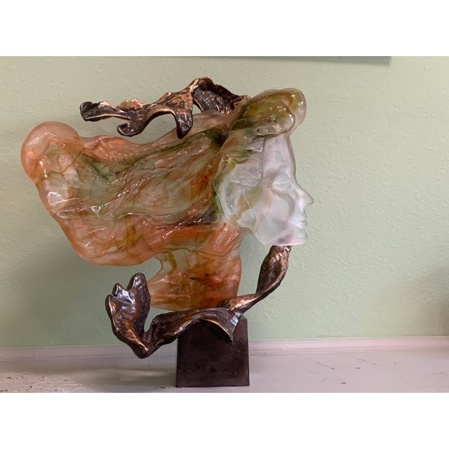 1990s Yves Lohé "Le Vent" Signed Bronze and Pâte De Verre Sculpture, France For Sale - Image 9 of 14