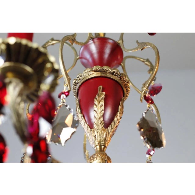 Vintage Spanish Brass Strass Swarovski Crystal 5 Light One of a Kind Chandelier by Nyc Designer Karen Curtis For Sale - Image 10 of 10