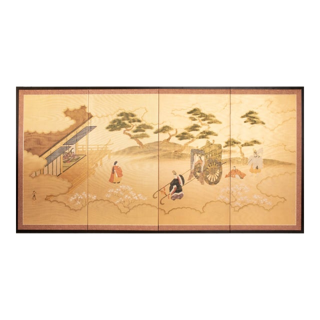 1970-1980s Shōwa Era Japanese Silk Byobu Screen "The Tale of Genji" For Sale
