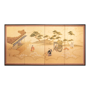 1970-1980s Shōwa Era Japanese Silk Byobu Screen "The Tale of Genji"