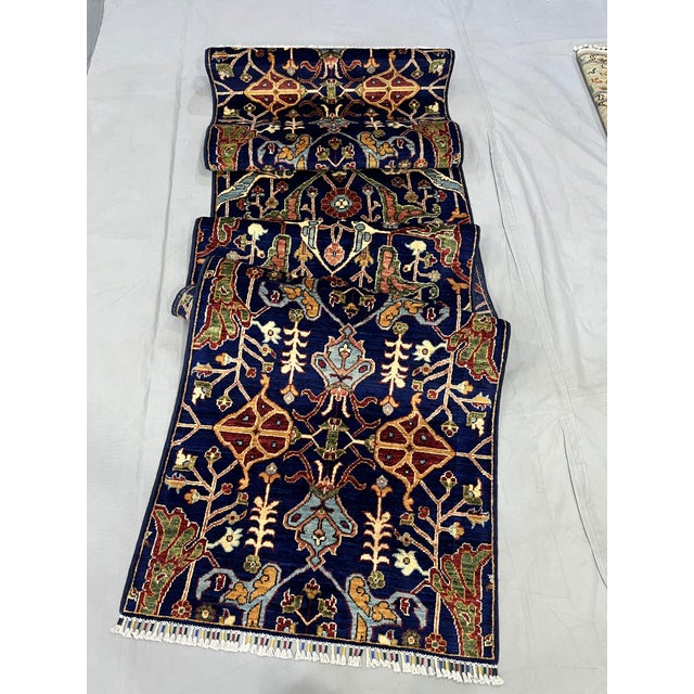 Blue Blue Afghan Sultani Natural Dye Wool Runner Rug, Persian Bijar Design, 2′9″ × 13′2″ For Sale - Image 8 of 18