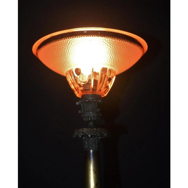 Victorian Bronze Table Lamp with Pink Empire Glass Shade, 1890 For Sale - Image 10 of 18