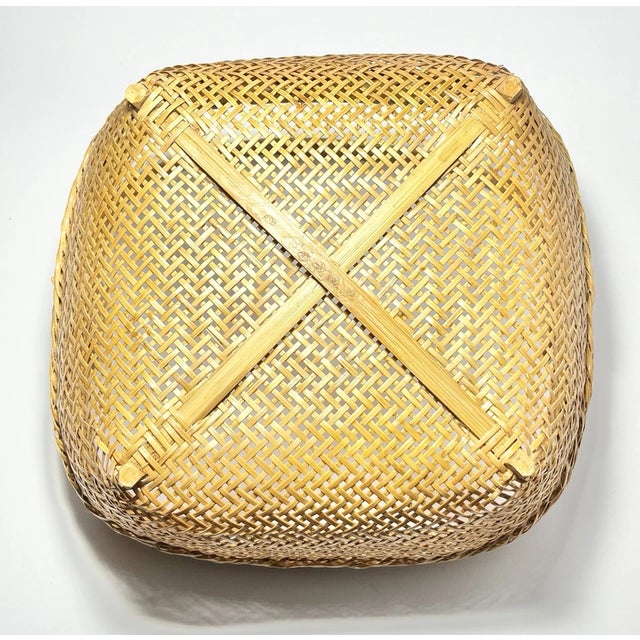 Vintage American Handmade Woven Rattan Wicker Gathering Handled Basket For Sale - Image 10 of 11