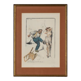 Satirical French Illustration of Man and Woman by Gaston Hoffmann For Sale