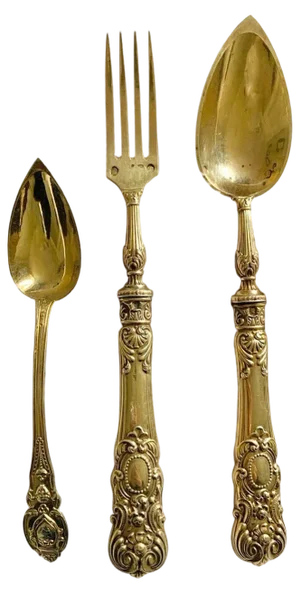 Louis XIV Style Napoleon III Gilded Cutlery Set in Vermeil, 1920s, Set of 3