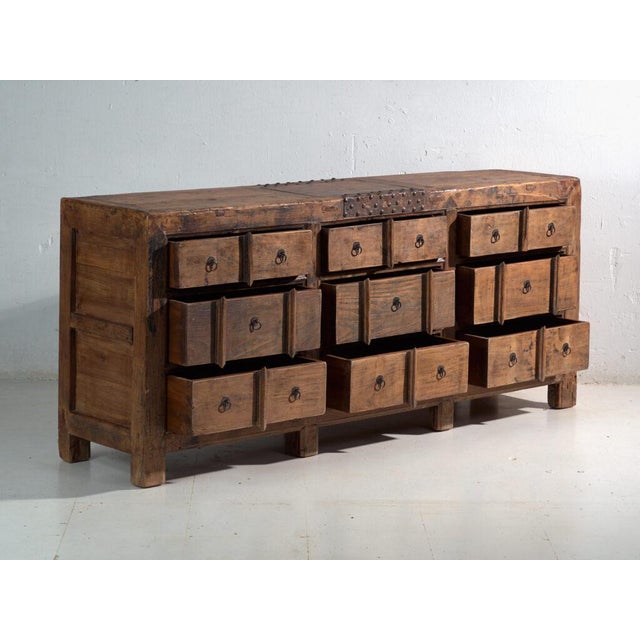Antique Nine-Drawer Cabinet in Pine Wood, China, 1930s For Sale - Image 5 of 13