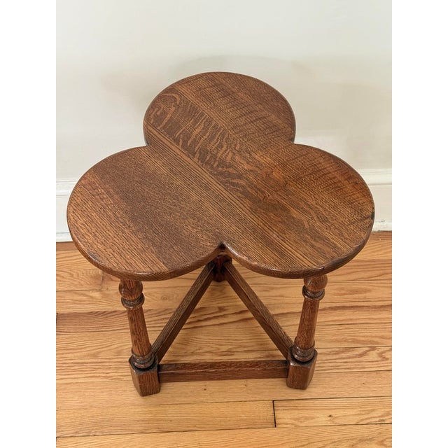 English Midcentury English Oak Clover Cricket Table For Sale - Image 3 of 9