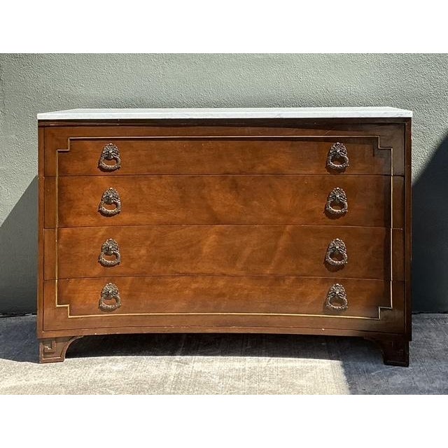 Hollywood Regency Vintage Neoclassical Marble Topped Concave Chest of Drawers For Sale - Image 3 of 12