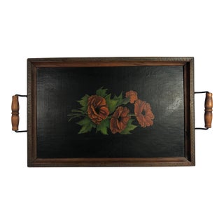 1970s Hand-Painted Floral Canvas Display Tray For Sale