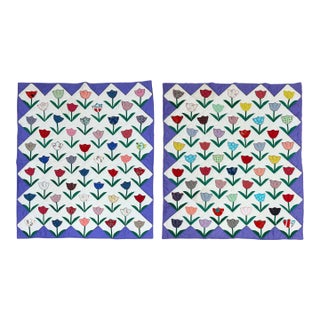 Vintage Tulip Motif Quilts, a Pair For Sale