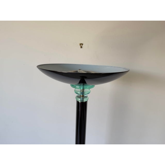 1980s Postmodern Gunmetal and Glass Torchiere Floor Lamp For Sale - Image 4 of 11