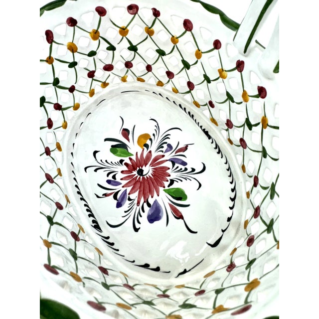 Vintage Hand-Painted Portuguese Ceramic Basket by R.E.C., Portugal For Sale - Image 11 of 12