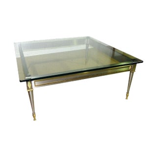 Rare Square Steel Brass French Directoire John Vesey Style Coffee Cocktail Table For Sale