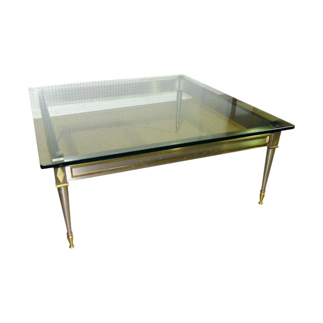 Rare Square Steel Brass French Directoire John Vesey Style Coffee Cocktail Table For Sale