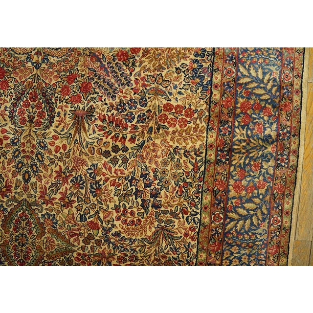 Outstanding Ivory Background Color With Floral-Medallion Design Antique Persian Kirman Gallery Rug For Sale In New York - Image 6 of 7