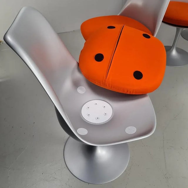 Gray Structure and Orange Cotton Pillow Tulip Chairs by Eero Saarinen for Knoll, Set of 4 For Sale - Image 12 of 14