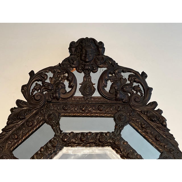 Mirror with Closed Pares in Repoussé Copper Decorated with Garlands of Flowers For Sale - Image 6 of 12