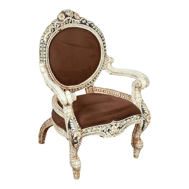 Anglo-Indian Bone-Inlaid Throne Armchair, India For Sale