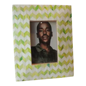 Green and Natural Herringbone Pattern Faux Camel Bone Decorative Picture Frame