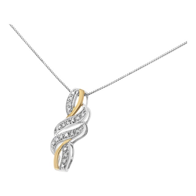 10K Yellow Gold Plated .925 Sterling Silver 1/20 cttw Round Cut Diamond Swirl Pendant Necklace (H-I Color, I2-I3 Clarity) For Sale