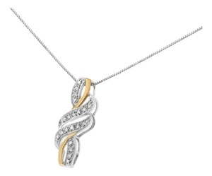 10K Yellow Gold Plated .925 Sterling Silver 1/20 cttw Round Cut Diamond Swirl Pendant Necklace (H-I Color, I2-I3 Clarity)