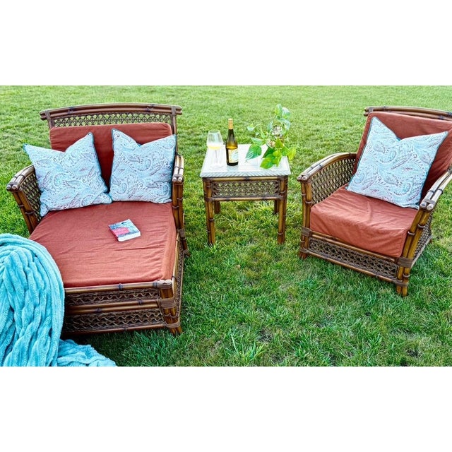 Vintage 1970s Palm Beach Regency Split-Bamboo & Rattan Chaise Lounger For Sale - Image 11 of 11