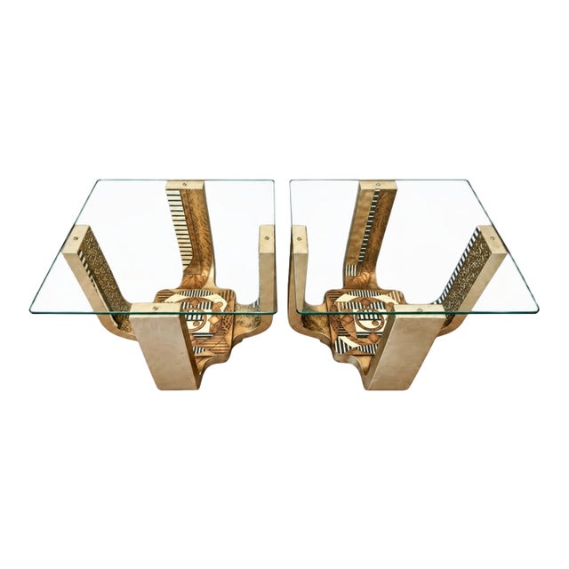 Pair of Postmodern Memphis Style Glass Top Side Tables Attributed to Lam Lee For Sale