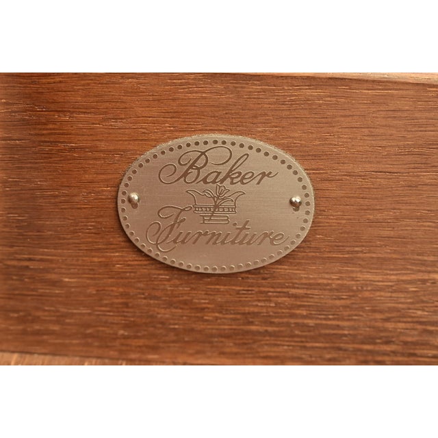 Baker Furniture Stately Homes Collection English Regency Carved Mahogany Leather Top Partner's Desk For Sale - Image 10 of 18