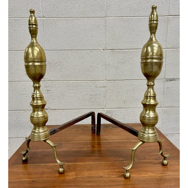 Late 20th Century Vintage Brass Federal Style Fireplace Andirons Dog Irons Fire Dogs - Pair For Sale - Image 5 of 10