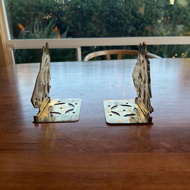Vintage Solid Brass Sailing Ship Bookends Nautical Clipper Ship Decor Set For Sale - Image 4 of 6