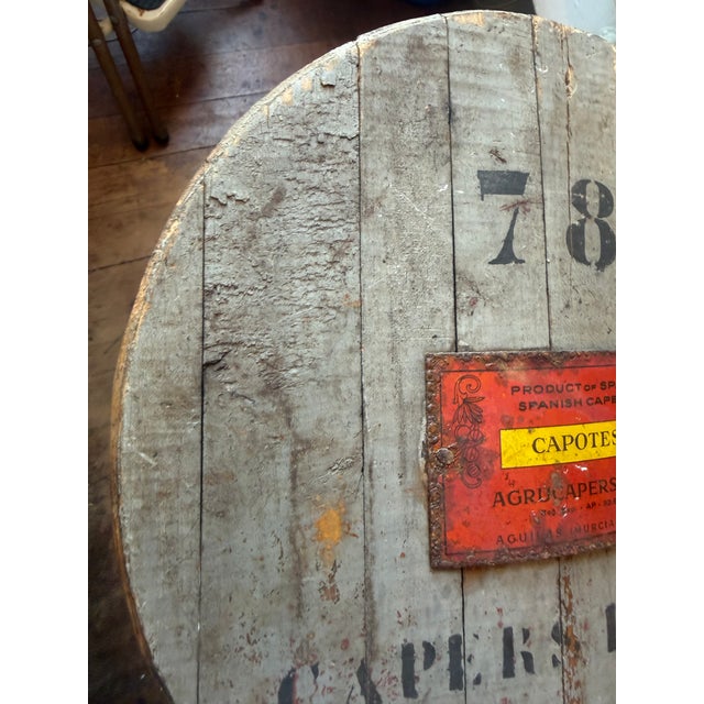 Wood Antique Spanish Capers Barrel Top Sign For Sale - Image 7 of 14