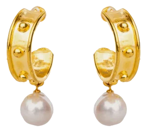 Cleopatra Gold Hoop Pearl Drop Mystic Earrings, 2 Pieces