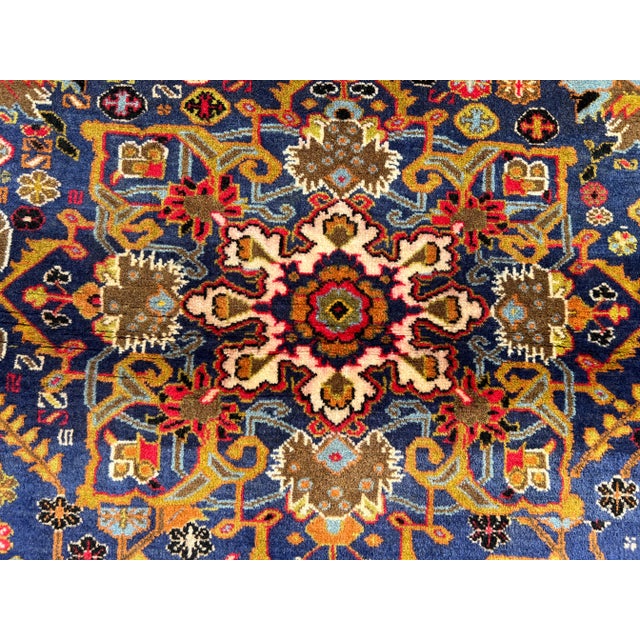 Vintage Afghan Baluchi Hand-Knotted Rug With Floral Medallion Design in Navy Rug For Sale - Image 6 of 11