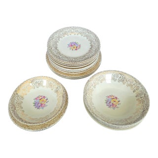 1930s Edwardian Revival Porcelain/22k Gold Royal China Omar Crest Set For Sale