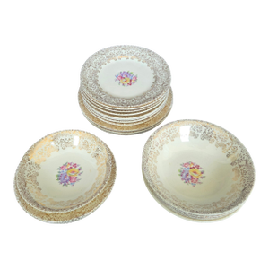 1930s Edwardian Revival Porcelain/22k Gold Royal China Omar Crest Set