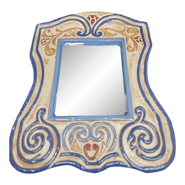 Vintage Handpainted Ceramic Mirror For Sale