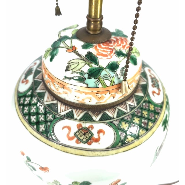 19th Century Chinese Famille Verte Porcelain Ginger Jar Lamp Converted to a Lamp With Hardstone Finial For Sale In New York - Image 6 of 13