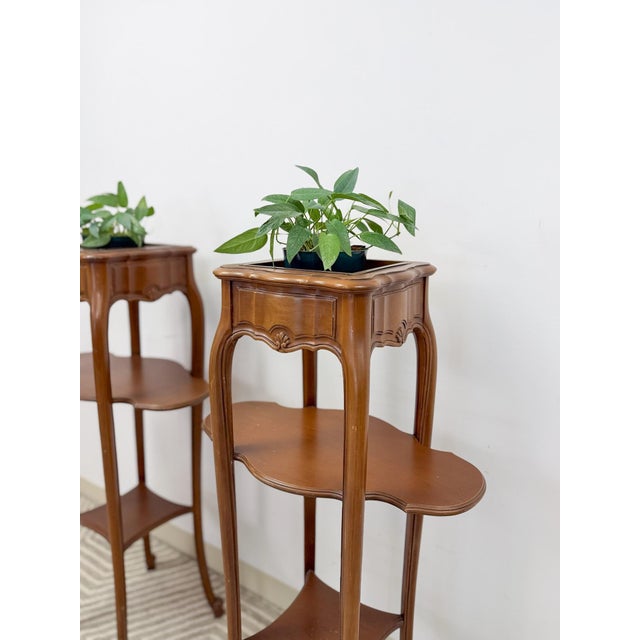 French Provincial Planter Box Stand Side Table Copper Tray Vintage Pair For Sale - Image 4 of 12