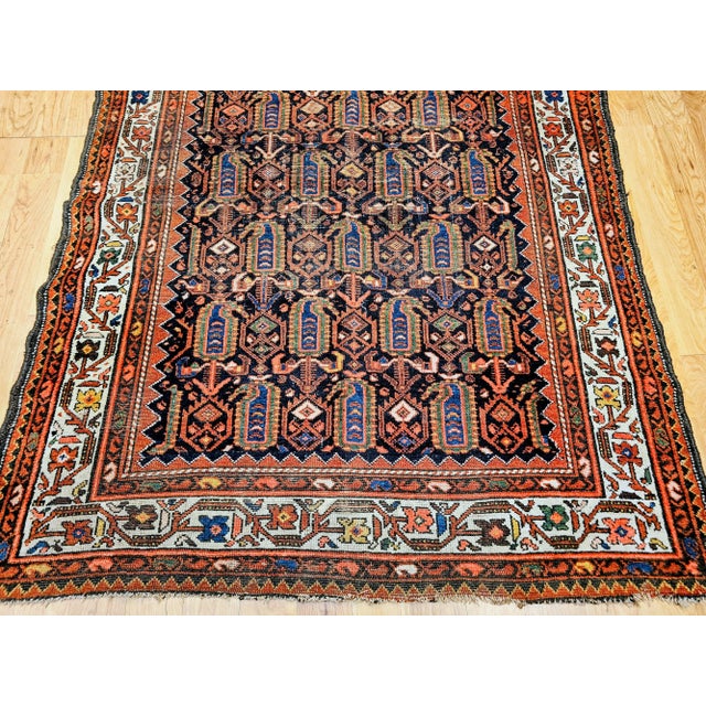 French Country Early 20th Century Vintage Persian Malayer Area Rug, All-Over Paisley Pattern, Navy & Ivory, 5’ X 6’ For Sale - Image 3 of 16