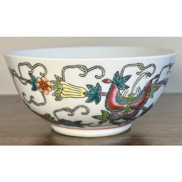 Chinese Vintage 1980’s Chinese Export Porcelain Floral Vine/Butterfly Motifs Tea Bowl For Sale - Image 3 of 6