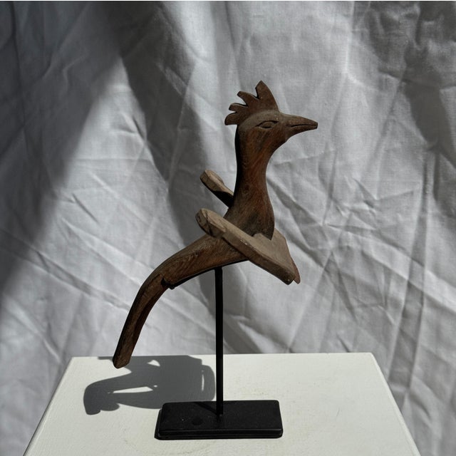 Wood Traditional Indonesian Decorative Wooden Bird on a Base with Crest For Sale - Image 7 of 17