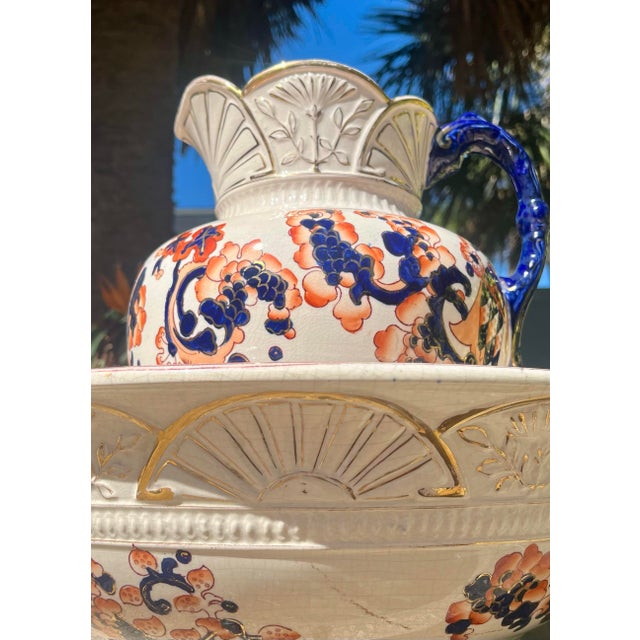 Antique Simon Fielding and Company (SF & Co) imari style pitcher and bowl set in the"Indian" pattern. Production dates:...