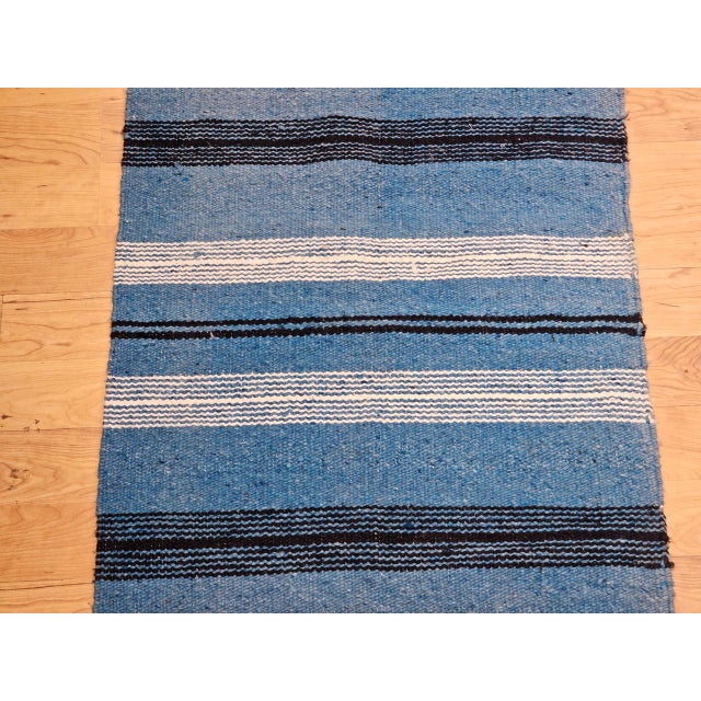 Textile Vintage Southwestern Area Rug, Handwoven Wool, Stripe Pattern, Persian Blue, 3x5 For Sale - Image 7 of 12