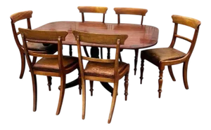 Regency Mahogany Dining Table and Chairs with Leather Drop Seats, Set of 7