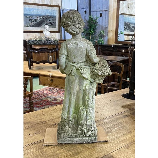 Reconstituted Stone Garden Statue Depicting a Young Woman with a Basket, 1970s For Sale - Image 3 of 4