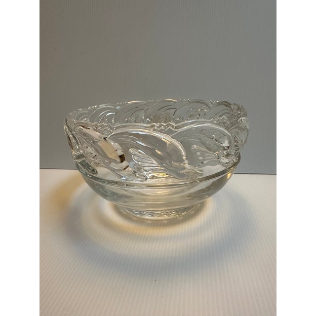 Modern Tiffany & Co. Mid Century Modern Clear Art Glass Crystal Bowl With Dolphins 8"x 5" For Sale - Image 3 of 15